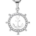 Stainless Steel Anchor Pendant with Halo of Cubic Zirconias